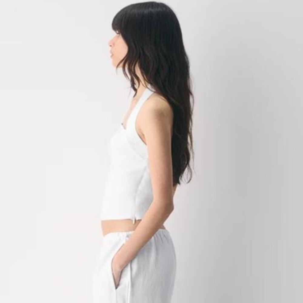 ARITZIA Women's Wilfred Whisper Linen Halter Top Size S In White - Picture 2 of 15